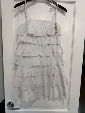White Tiered Ruffle Spaghetti Strap Dress